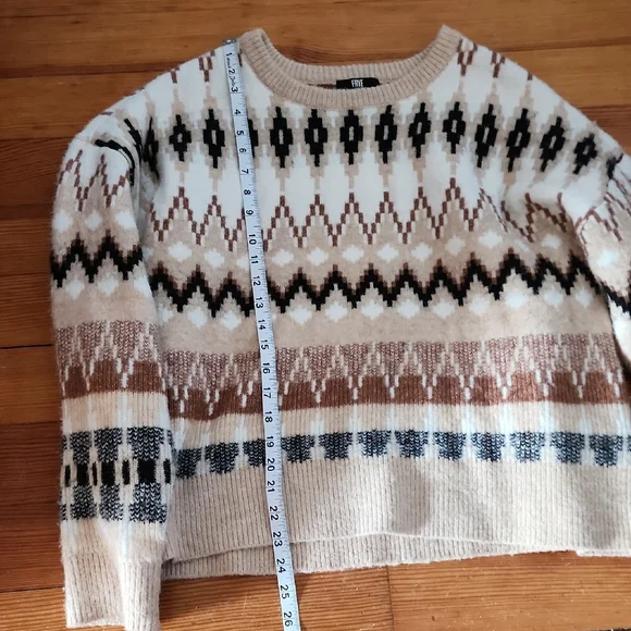Frye Cream and Brown Geometric Women's Sweater Large - Picture 9 of 11
